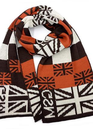 Чоловічий/жіночий довгий шарф оранжевий/коричневий на зиму/осінь, шарф з прапором gsm в'язаний зимовий