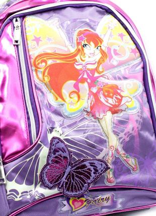 Шкільний рюкзак для дівчинки ортопедичний з принтом,дитячий фіолетовий рюкзак портфель з феями винкс шкільний5 фото
