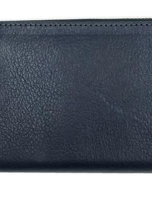 Женский кожаный кошелек-клатч grande pelle, портмоне с монетницей, синий кошелек для карточек,купюр, глянцевый2 фото