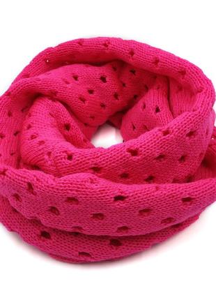 Женский/детский хомут розовый на зиму/осень шерстяной, теплый розовый шарф снуд из шерсти вязаный