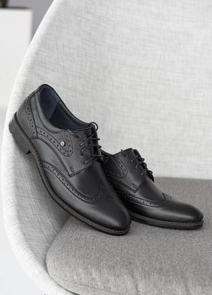 Мужские туфли кожаные весна/осень черные vivaro 611 (oxford) (42)