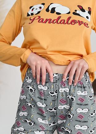 Пижама женская с штанами панда желтая 100342 фото
