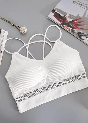 Спортивний ліф білий топ з розрізами з поролоновими вставками xs s m
