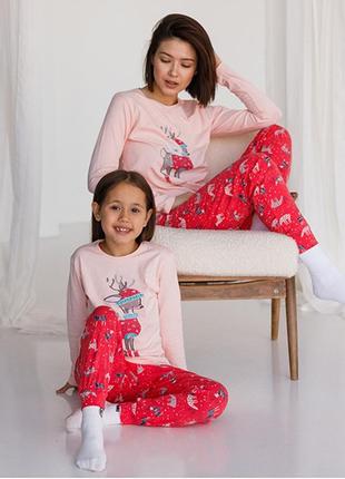 Персиковая пижама женская с оленями 21552 фото
