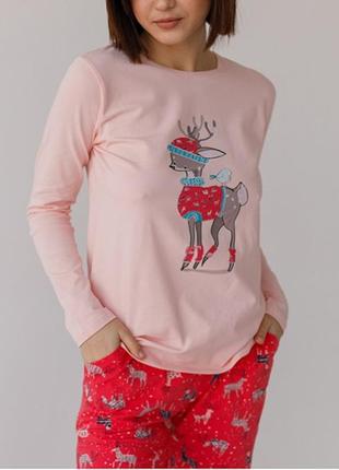 Персиковая пижама женская с оленями 21554 фото