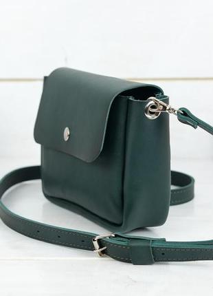 Женская сумка через плечо, натуральная кожа с полу-матовой поверхностью, размер 23*16*6 см, цвет зеленый4 фото