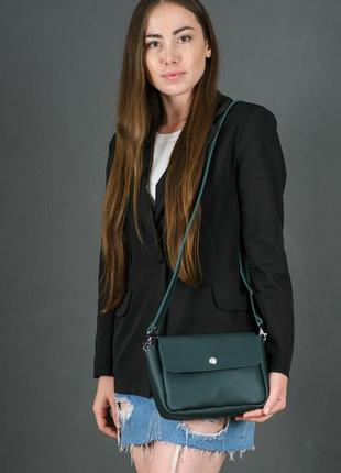 Жіноча сумка через плече, натуральна шкіра з напів-матовою поверхнею, розмір 23*16*6 см, колір зелений2 фото