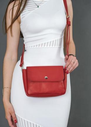 Жіноча сумка через плече, натуральна шкіра з напів-матовою поверхнею, розмір 23*16*6 см, колір червоний1 фото