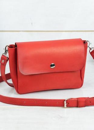 Жіноча сумка через плече, натуральна шкіра з напів-матовою поверхнею, розмір 23*16*6 см, колір червоний3 фото