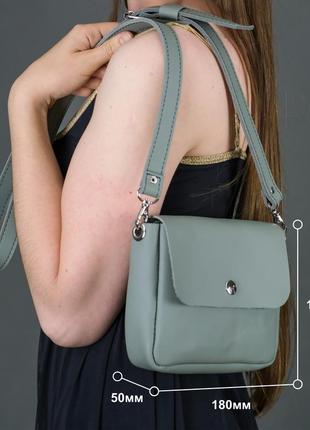 Женская сумочка мини через плечо, натуральная кожа, размер 18*15*5 см, цвет зеленый7 фото