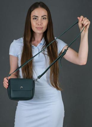 Женская сумочка мини через плечо, натуральная кожа, размер 18*15*5 см, цвет зеленый2 фото