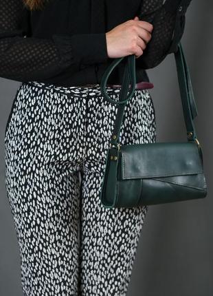 Женская вечерняя сумочка через плечо, натуральная кожа с полу-матовой поверхностью, цвет зеленый1 фото