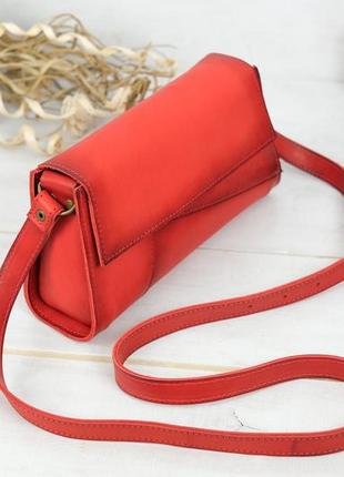 Женская вечерняя сумочка через плечо, натуральная кожа с полу-матовой поверхностью, цвет красный3 фото