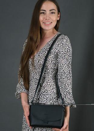 Жіноча шкіряна сумочка через плече, середній розмір, колір чорний