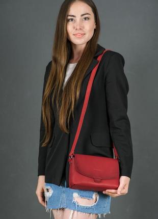 Женская кожаная сумочка через плечо, полу-матовая поверхность, средний размер, цвет красный2 фото