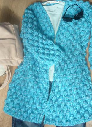 Жіночий в'язаний об'ємний кардиган кофта светр малинки,шишечки,шишки2 фото