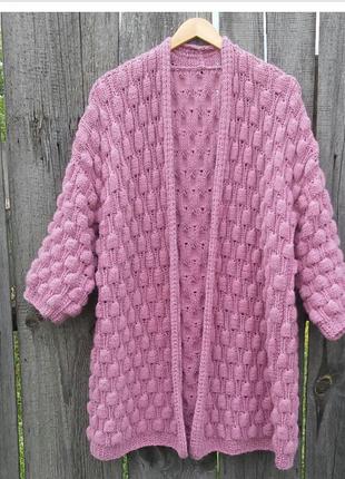 Женский вязаный объёмный кардиган кофта свитер малинки,шишечки,шишки1 фото