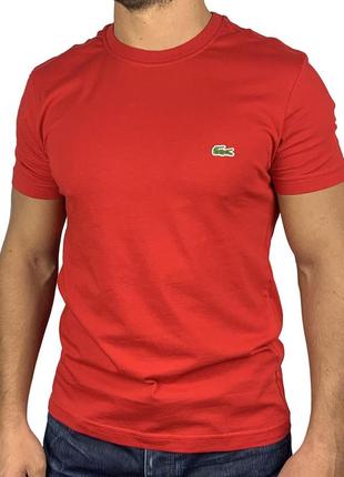 Однотонна чоловіча футболка lacoste (бавовна), колір-червоний, розміри xl, xxl