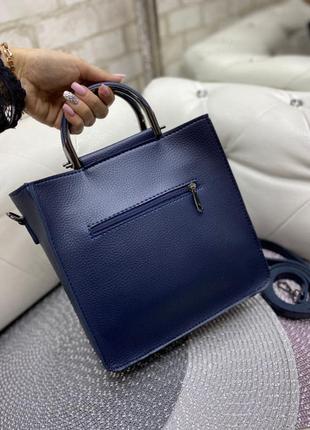 Стильна синя містка сумка без логотипу, натуральна замша + штучна шкіра2 фото