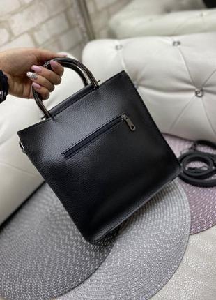 Чорна стильна містка сумка без логотипу, натуральна замша + штучна шкіра (зерниста)2 фото