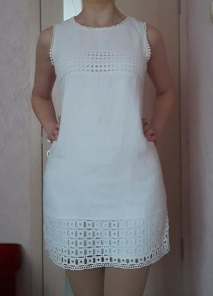 Платье next белое льняное с кружевом3 фото