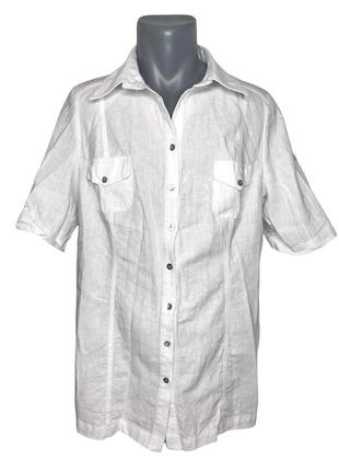 Лляна сорочка з кишенями на гудзиках комір віскоза блуза легка дышущая річна розмір xl 44