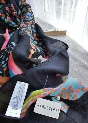 Жіночий шарф чорний шифоновий в індійському стилі бохо з китицями7 фото