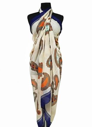 Жіночий шарф віскозний білий з індійським візерунком кеш'ю 190*90 см3 фото