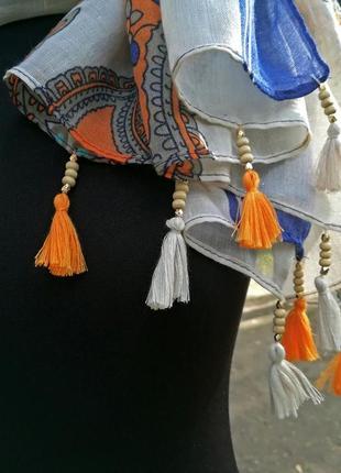 Жіночий шарф віскозний білий з індійським візерунком кеш'ю 190*90 см7 фото