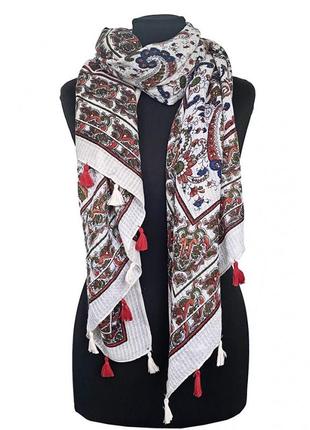 Жіночий шарф із китицями в індійському стилі 180*90 см2 фото
