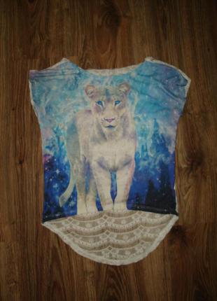 Футболка с тигром y.d. на 7-8 лет  спинка-гипюровая