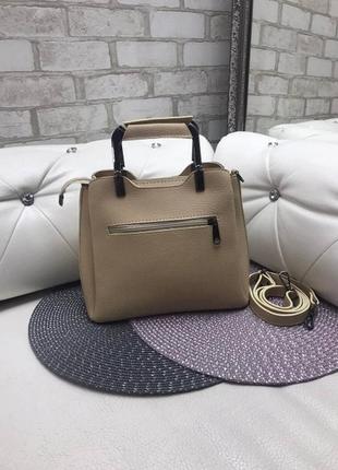 Темный беж - натуральный замш - zara - стильная компактная сумочка на три отделения2 фото