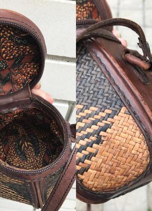 Кожаная,винтажная,комбинированная этно сумка-бочонок,кожа+соломка5 фото