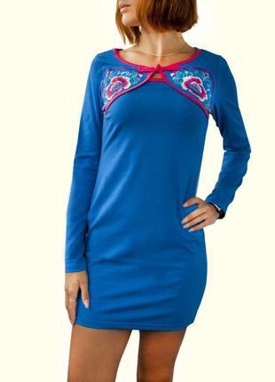 Платье туника трикотаж обтягивающее мини синее длинный рукав2 фото