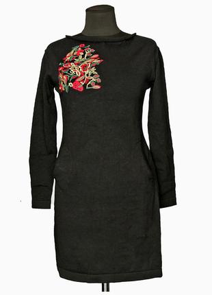 Платье трикотажное черное короткое с карманами теплое2 фото