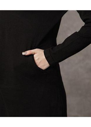 Платье трикотажное черное короткое с карманами теплое8 фото
