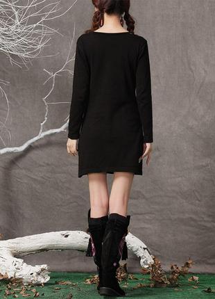 Платье трикотажное черное короткое с карманами теплое5 фото
