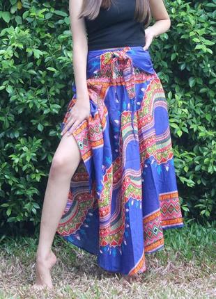 Длинная юбка синяя красивая летняя пляжная бохо стиль4 фото