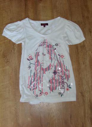 Белая туника, футболка baker на 10 лет  с пайетками