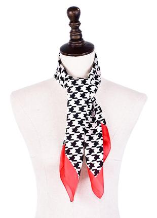 Женский платок гусиная лапка черно-белый с красным ободком стильный3 фото