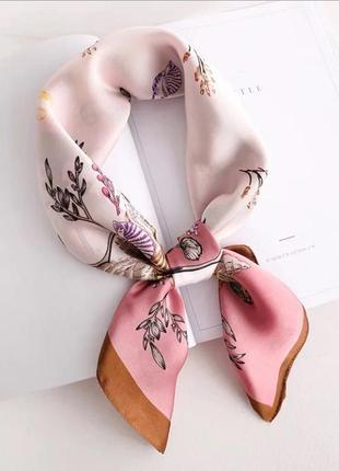 Шелковый платок шейный розовый модный красивый 53*53 см1 фото