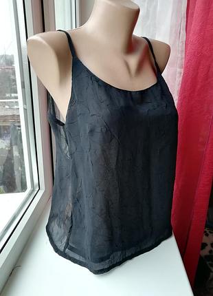 Базовий чорний топ на тонких бретелях🌹напівпрозорий топ