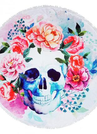 Круглое пляжное полотенце, подстилка череп. микрофибра