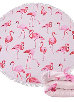 Круглое пляжное полотенце, подстилка фламинго. микрофибра