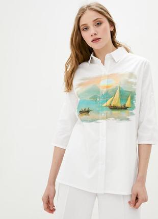 Рубашка женская белая летняя с принтом rica mare mkrm23244 фото