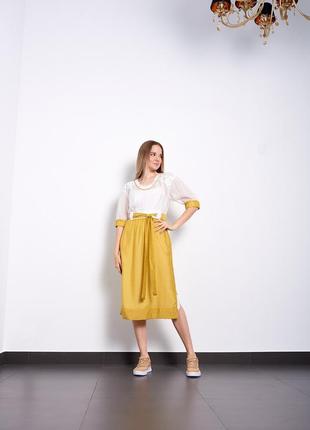 Жіноче літнє плаття шовкове жовто-біле дизайнерське ошатне pari іннеса мкргіппеѕѕа