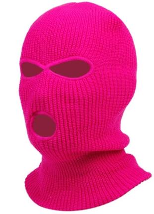 Балаклава маска хулиганка 3 вязаная розовая, унисекс1 фото