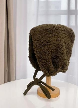 Женская шапка-капюшон на завязках коричневая 29 фото