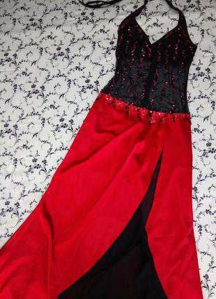 Сукня вечірня максі на запа'х з розрізом black&red р. s