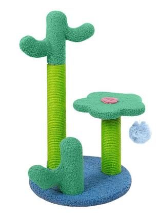 Когтеточка для кота с полкой и игрушкой taotaopets 045516 cactus green 52*31 см дряпка